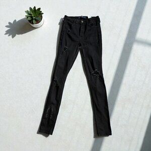 HOLLISTER Women's Black Distressed Skinny Jeans Size 27 Long